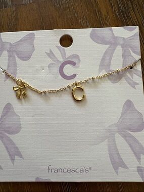 Francesca's Gold Initial C Necklace with Bow Charm